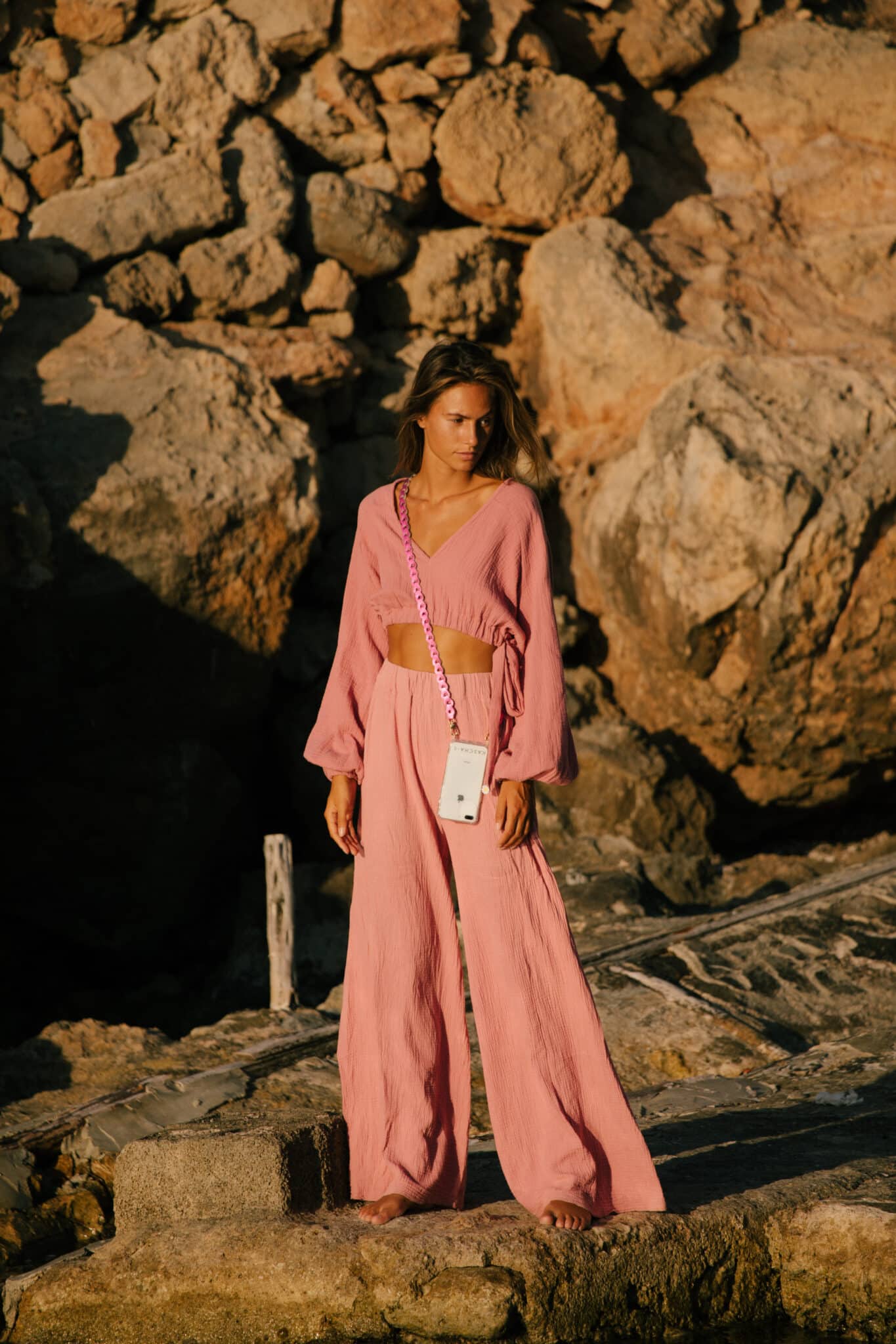 Gevlochten telefoonkoord leer Mister Sister Pink