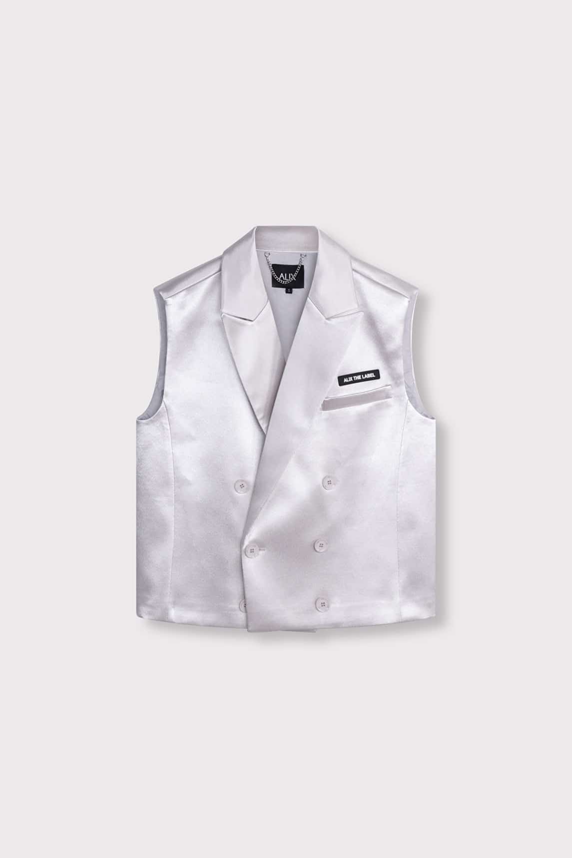 Metallic zilver waistcoat Alix The Label met witte knopen