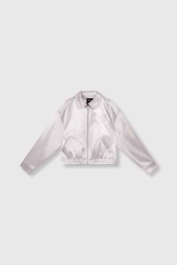 Zilveren satin bomber jacket Alix The Label metallic look