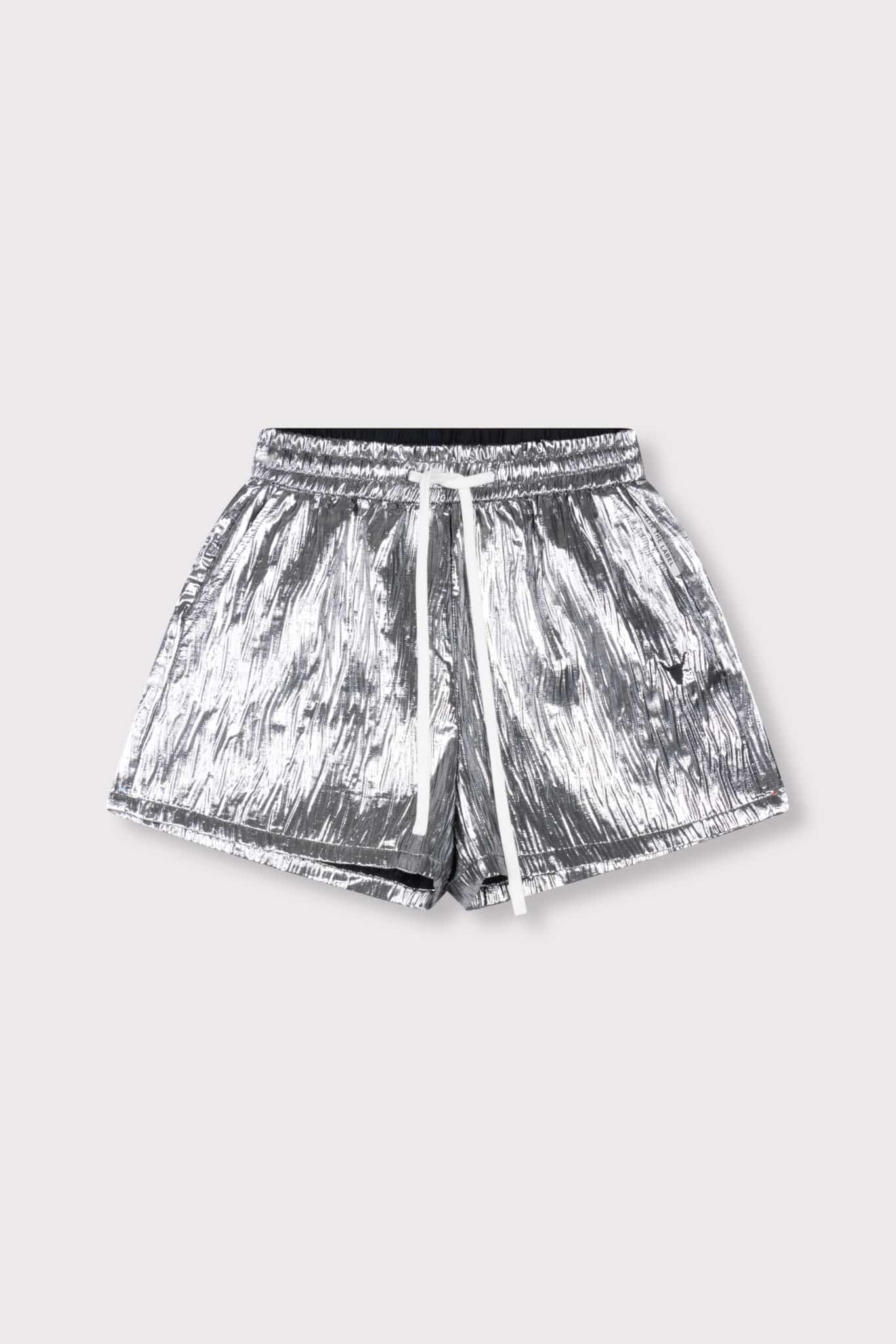 Woven silver crinkle shorts