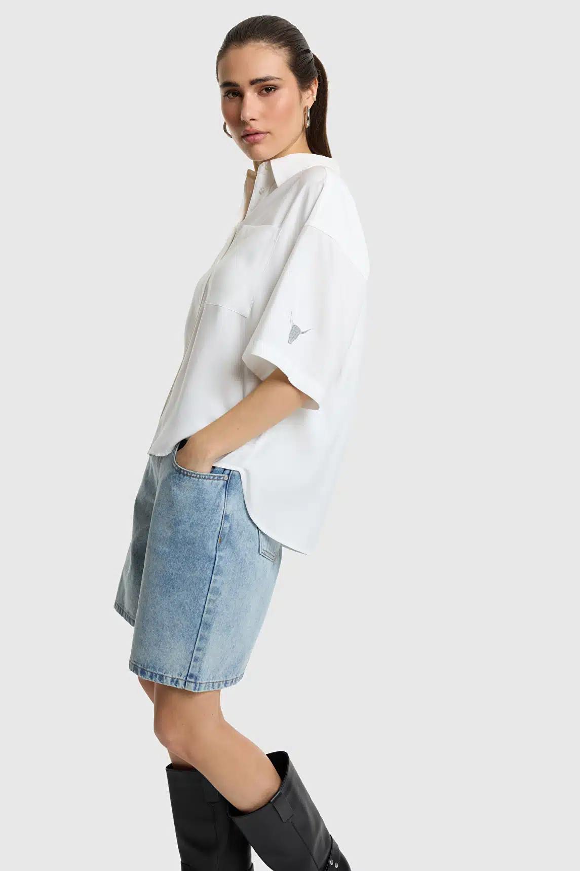 Woven short sleeve blouse soft white - Afbeelding 3
