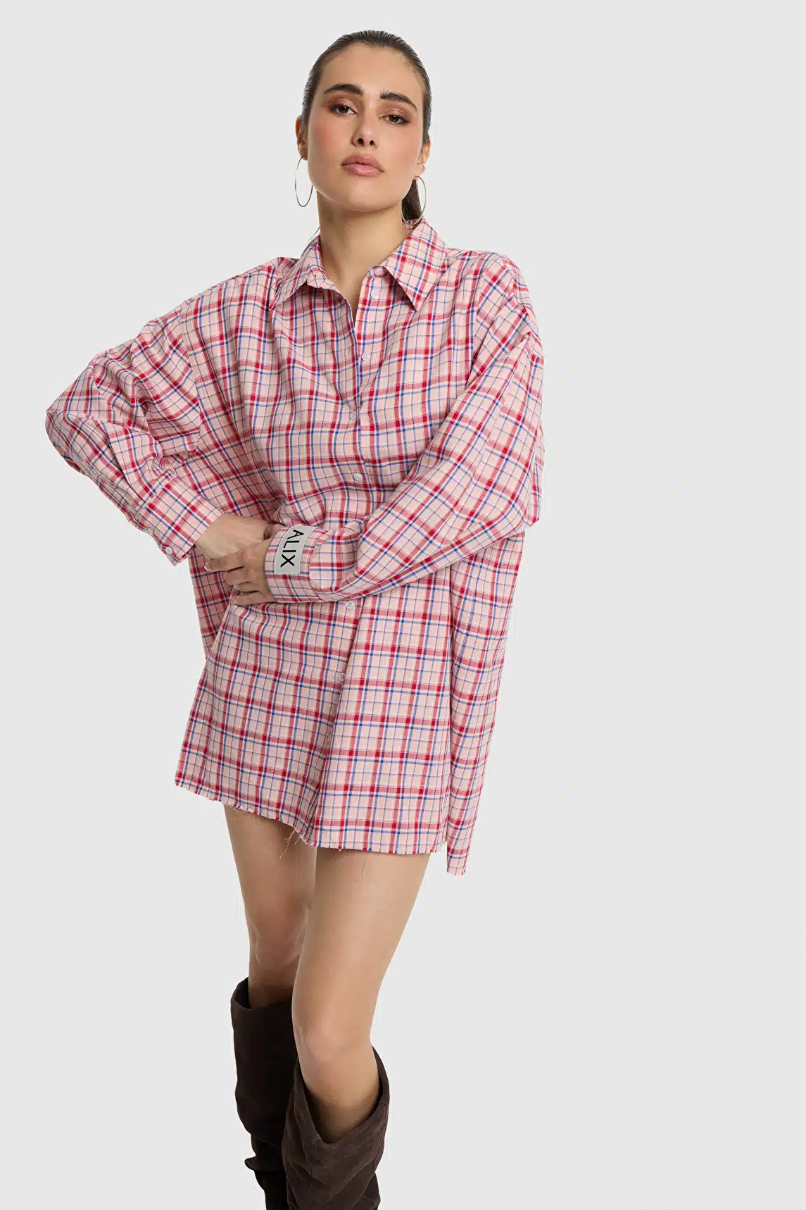 Woven check dress multicolor