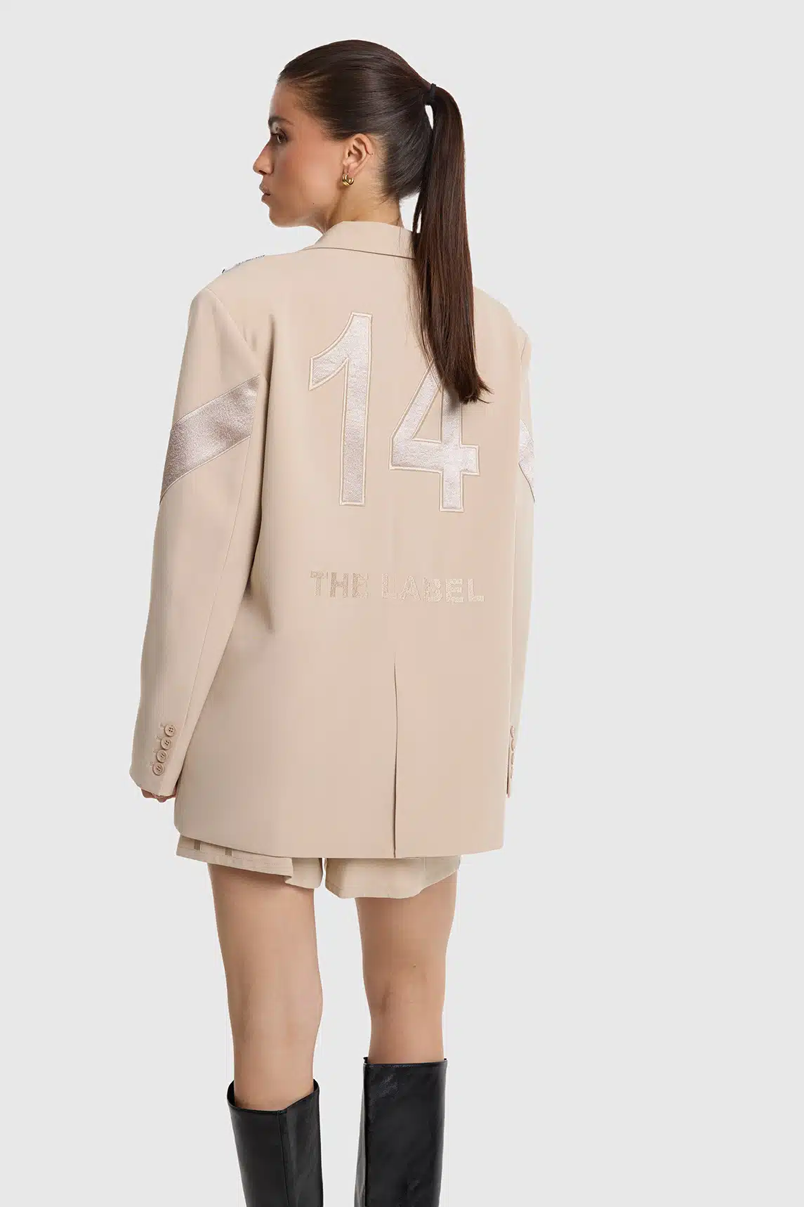 Woven shiny panel blazer sand